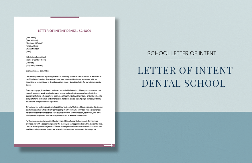 Letter Of Intent Dental School in Word, Google Docs, Apple Pages