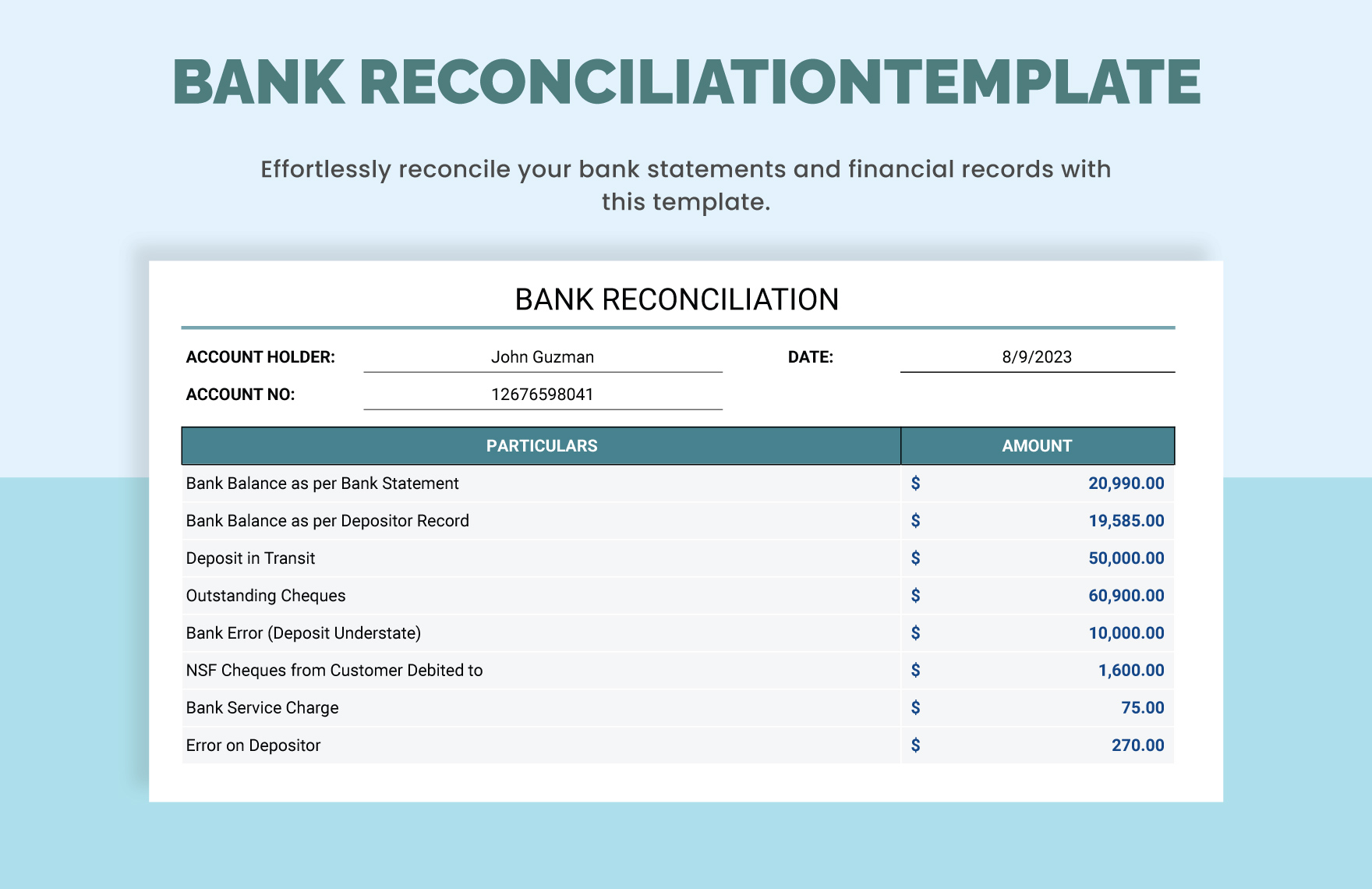 Bank Reconciliation Template In Excel Google Sheets Download