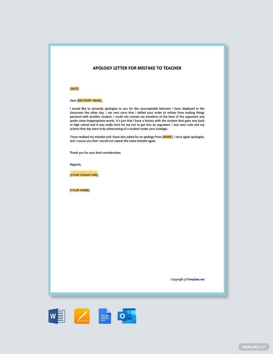 Free Apology Letter To School For Misconduct Template Google Docs Word Outlook Apple Pages 