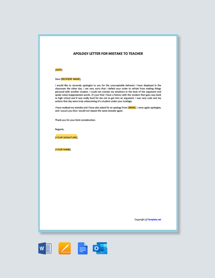 FREE Apology Letter to Teacher for Misbehavior Template - Word | Google ...