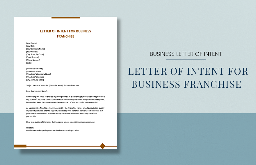 Letter Of Intent For Business Franchise