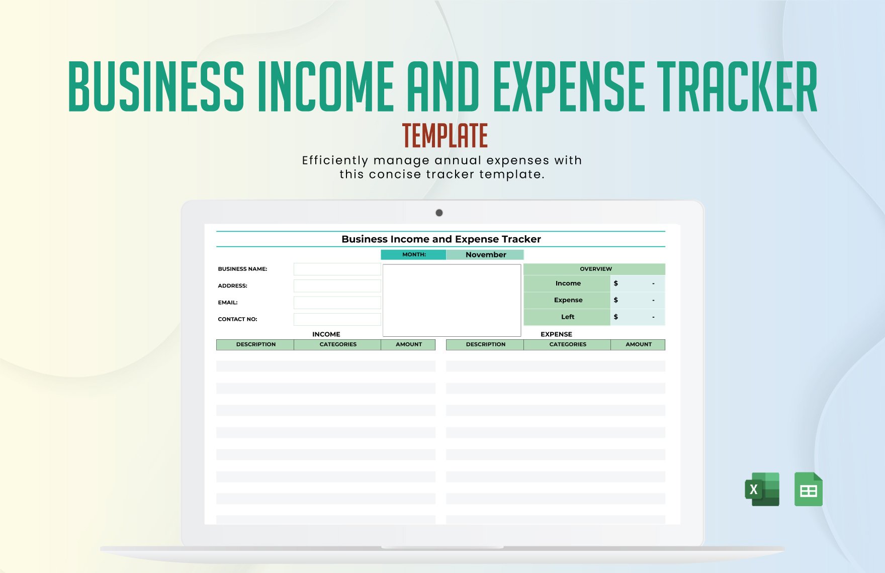 Business Income and Expense Tracker Template in Excel, Google Sheets