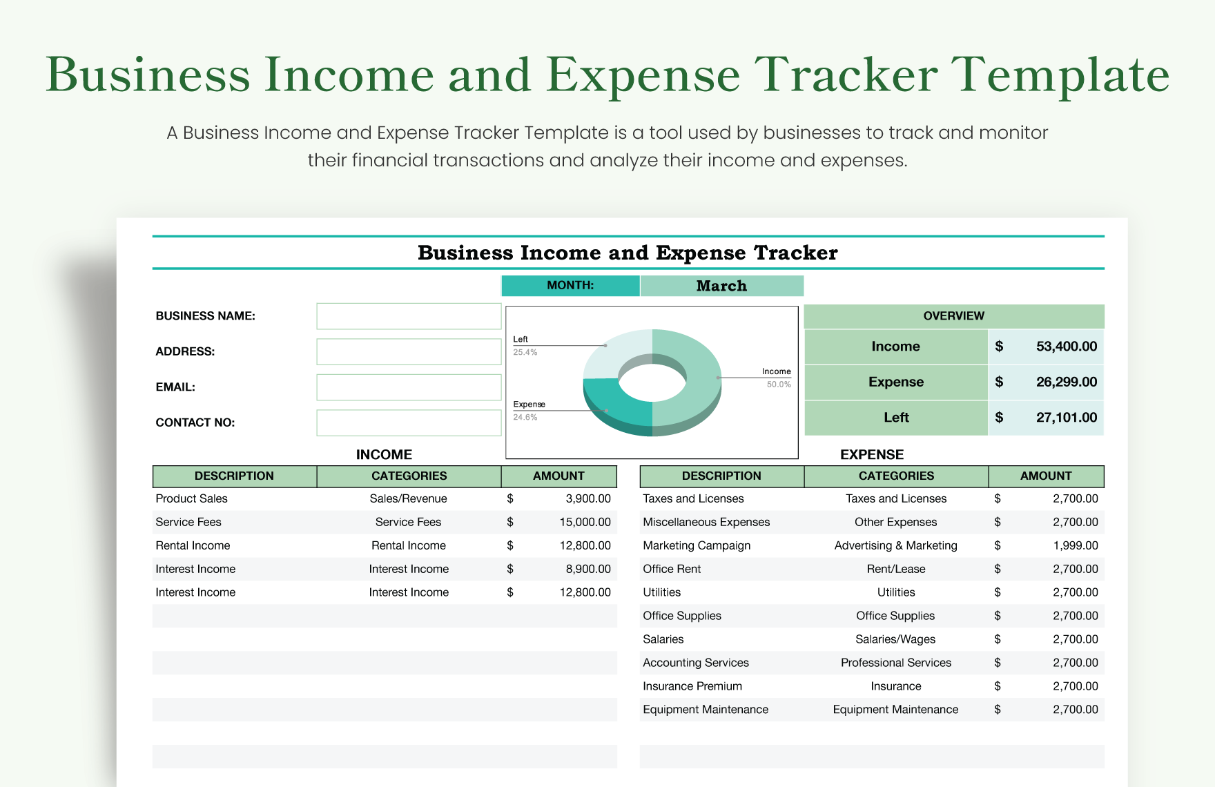 Business Income and Expense Tracker Template