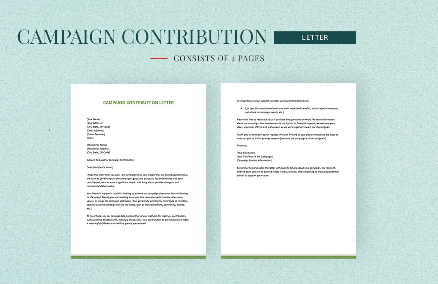 Campaign Contribution Letter in Word, Google Docs, Apple Pages