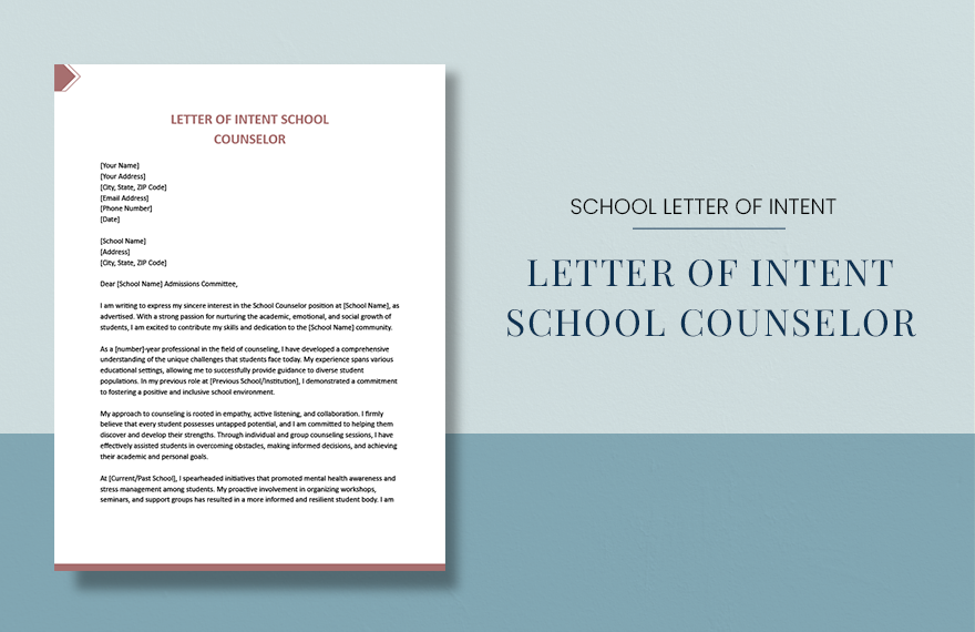 Free Letter Of Intent School Counselor in Word, Google Docs, Apple Pages