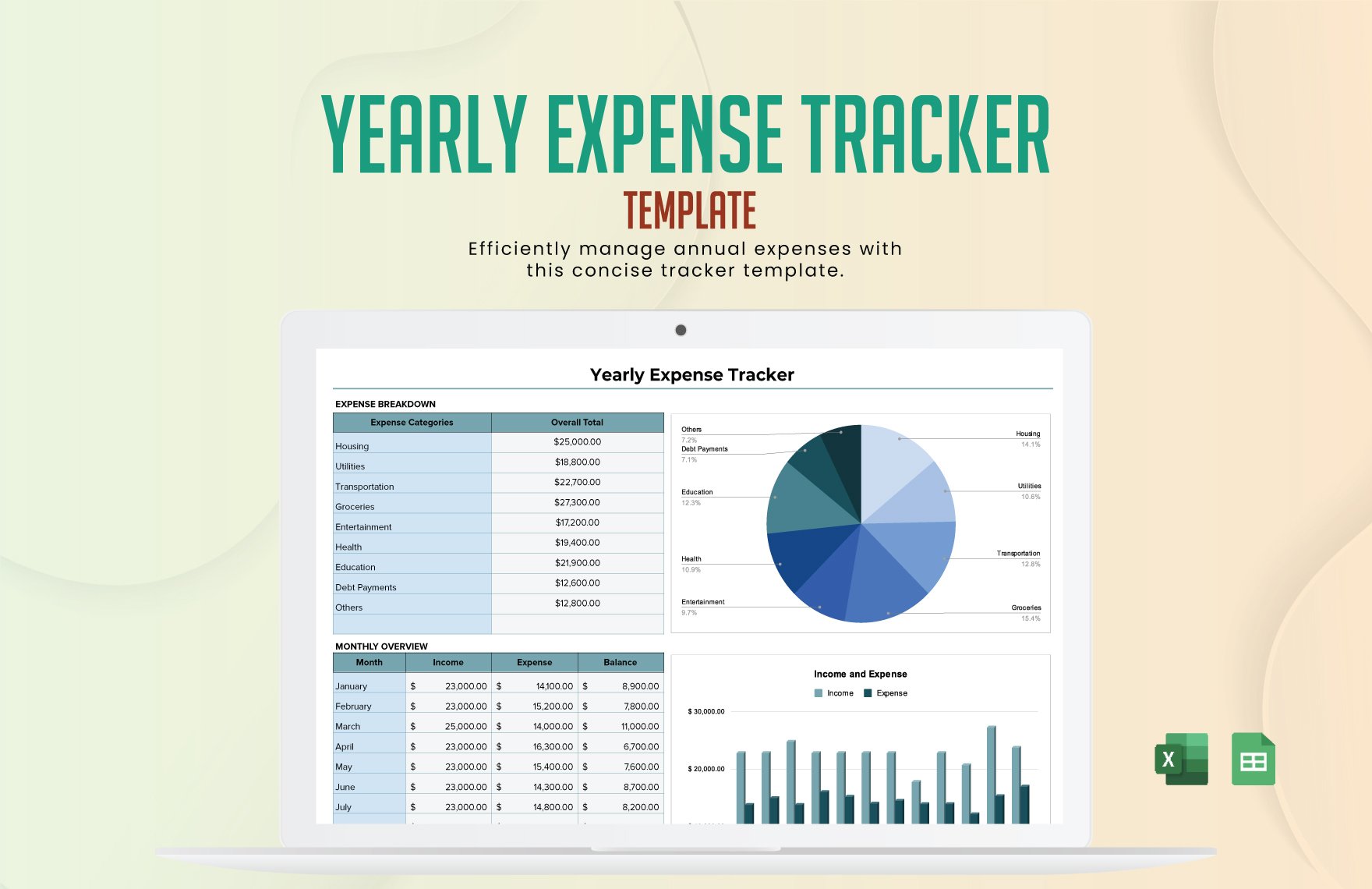 Yearly Expense Tracker Template in Excel, Google Sheets