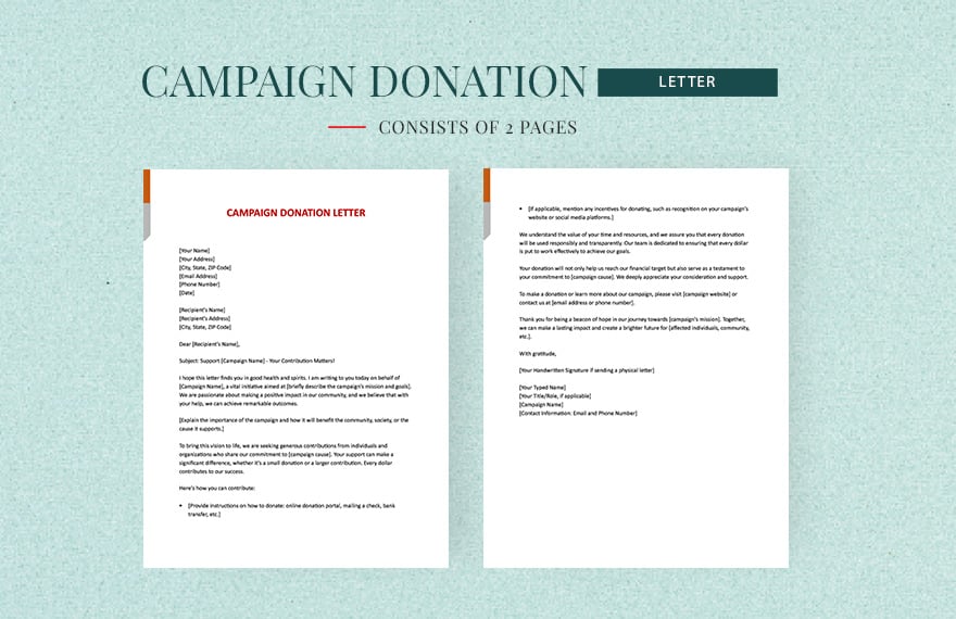 Campaign Donation Letter in Word, Google Docs, Apple Pages