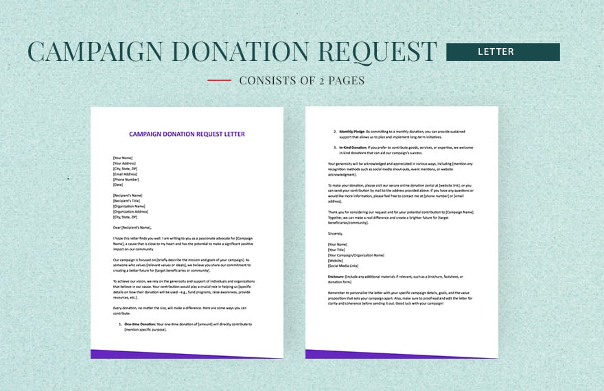 Campaign Donation Request Letter in Word, Google Docs, Apple Pages