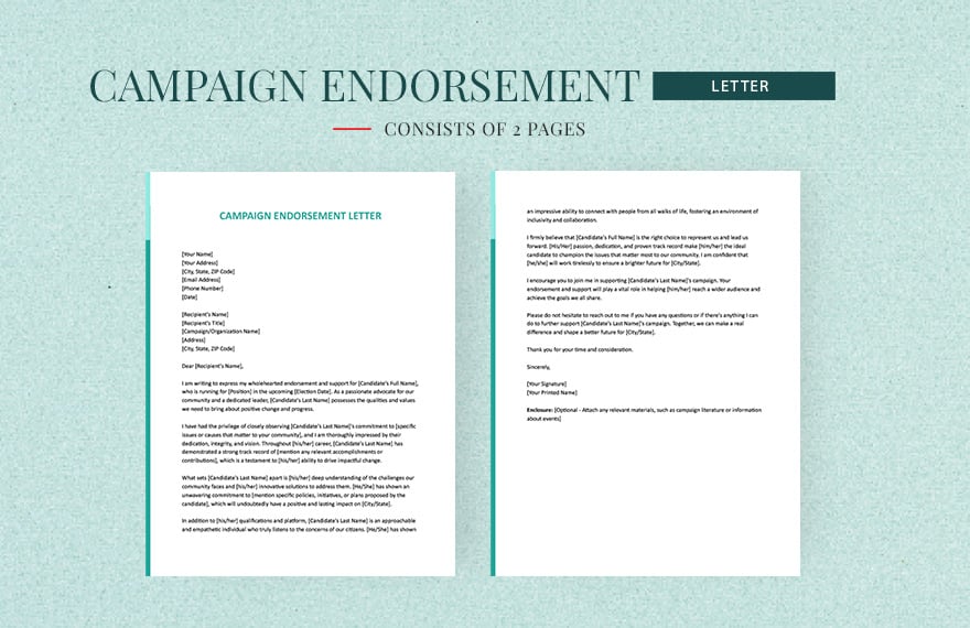 Campaign Endorsement Letter in Word, Google Docs, Apple Pages