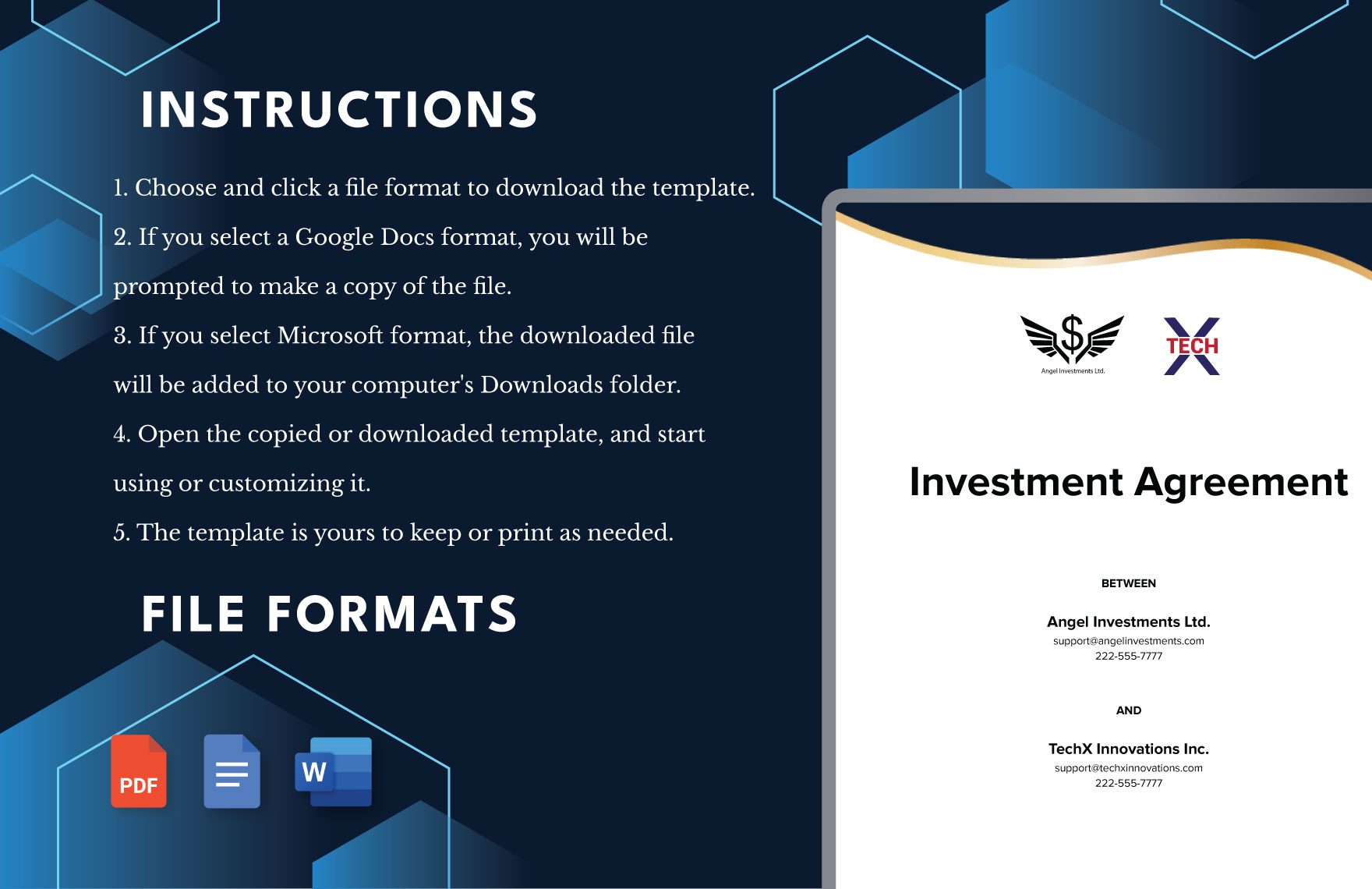 Investment Agreement Between Angel & Startup Template