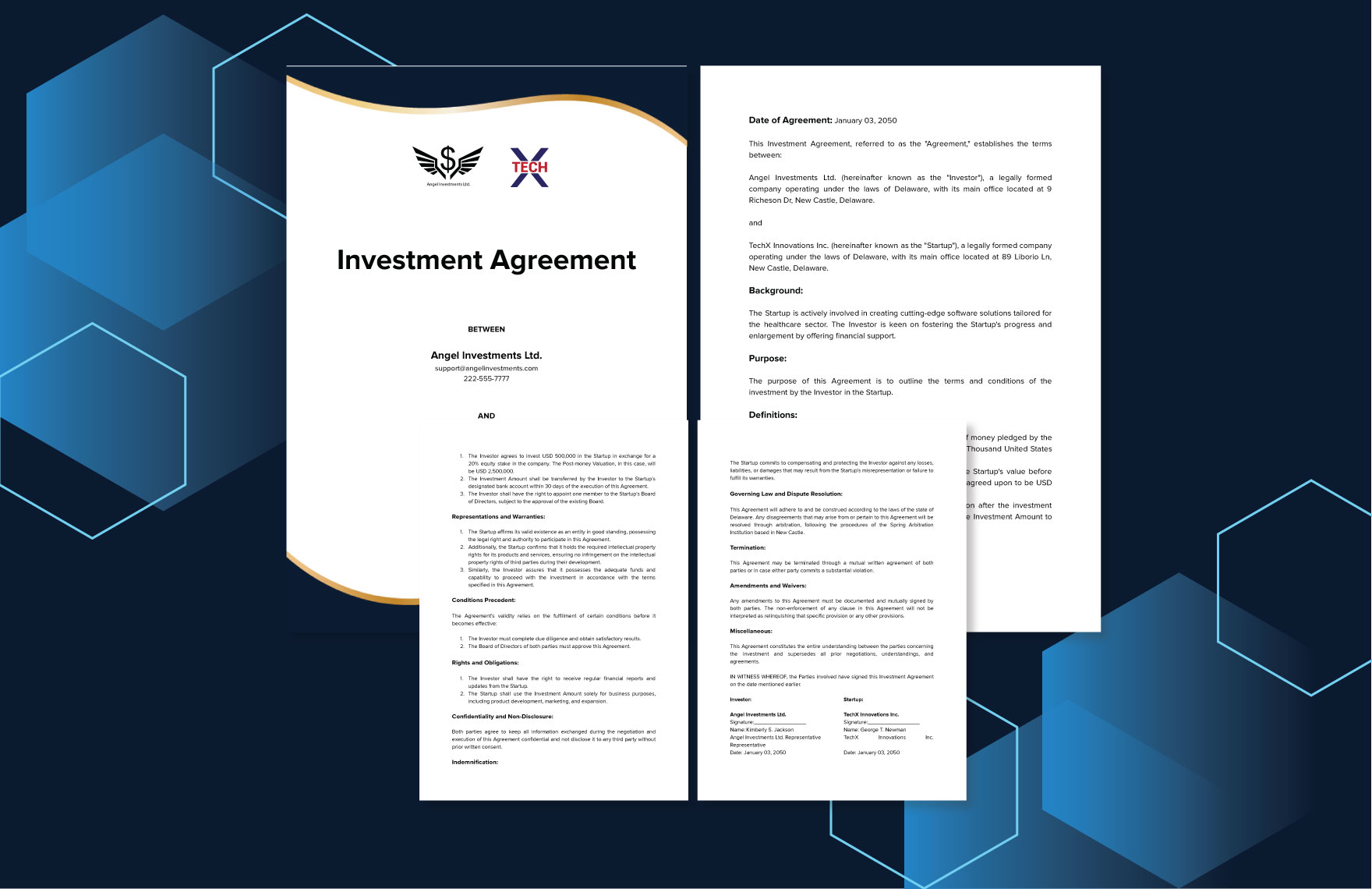 Investment Agreement Between Angel & Startup Template