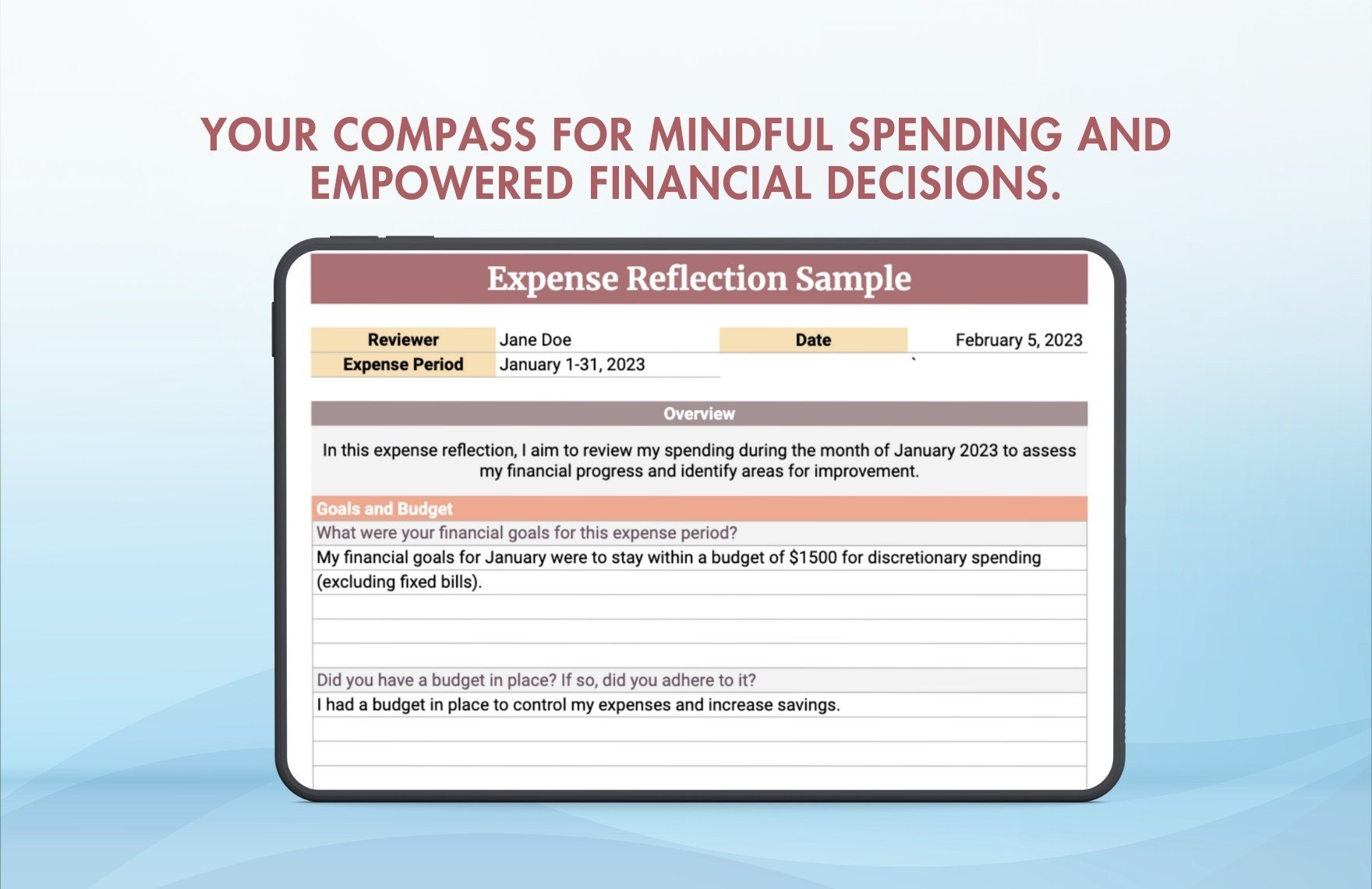 Expense Reflection Template