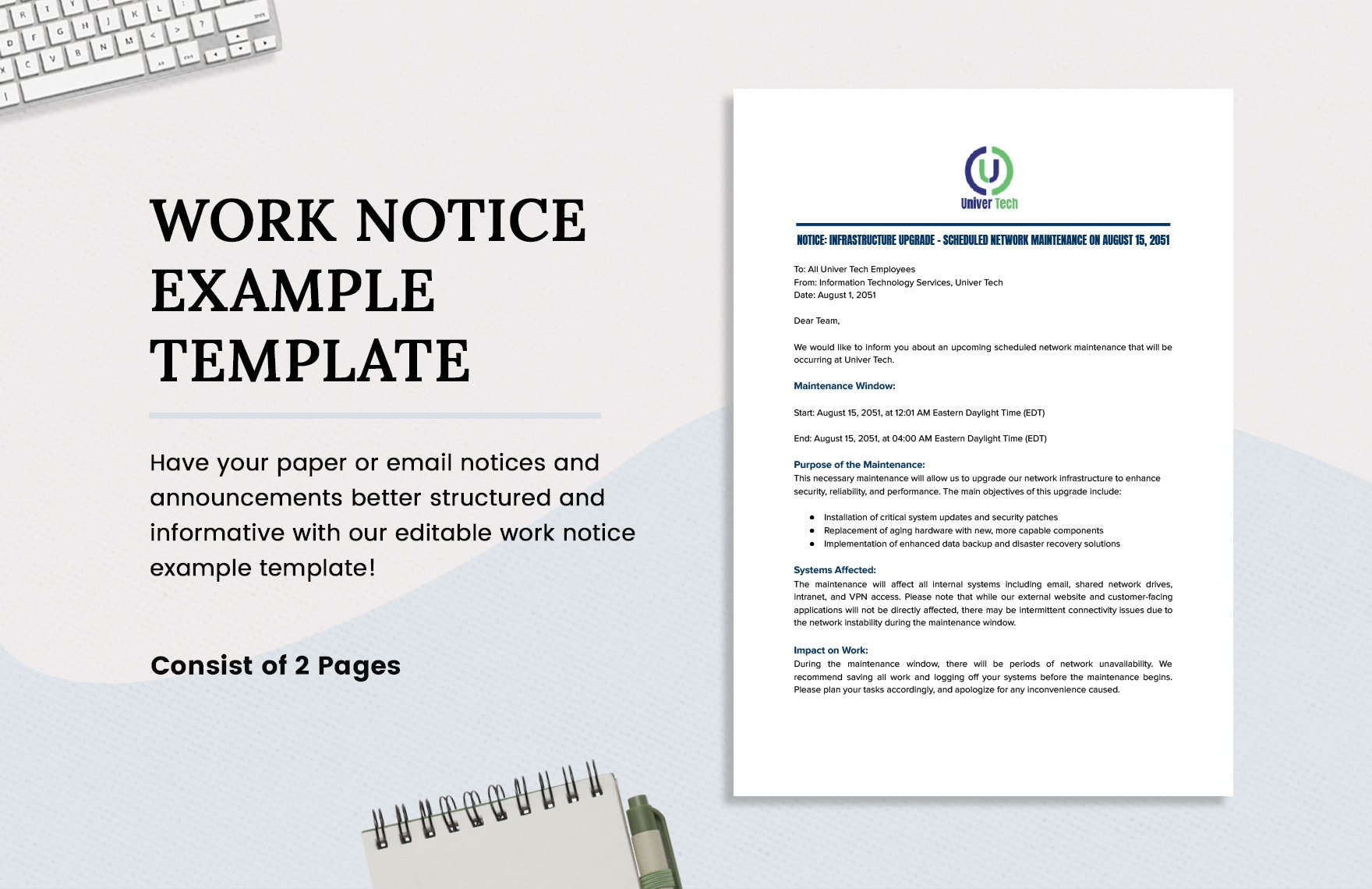 Work Notice Example Template