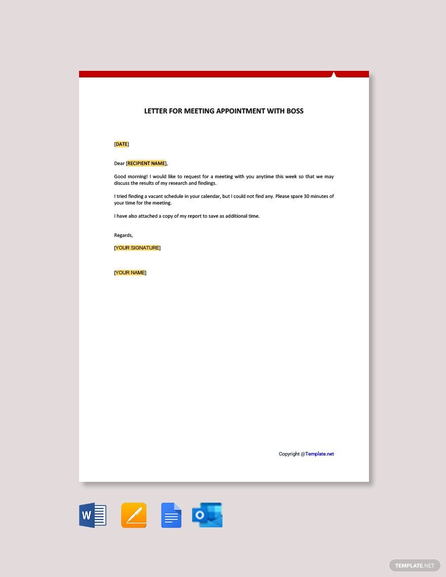 Request Letter for Meeting Appointment with Boss in Google Docs, Word, Pages, Outlook, PDF - Download | Template.net