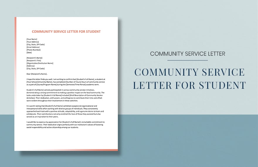 Community Service Letter For Student in Word, Google Docs, Apple Pages