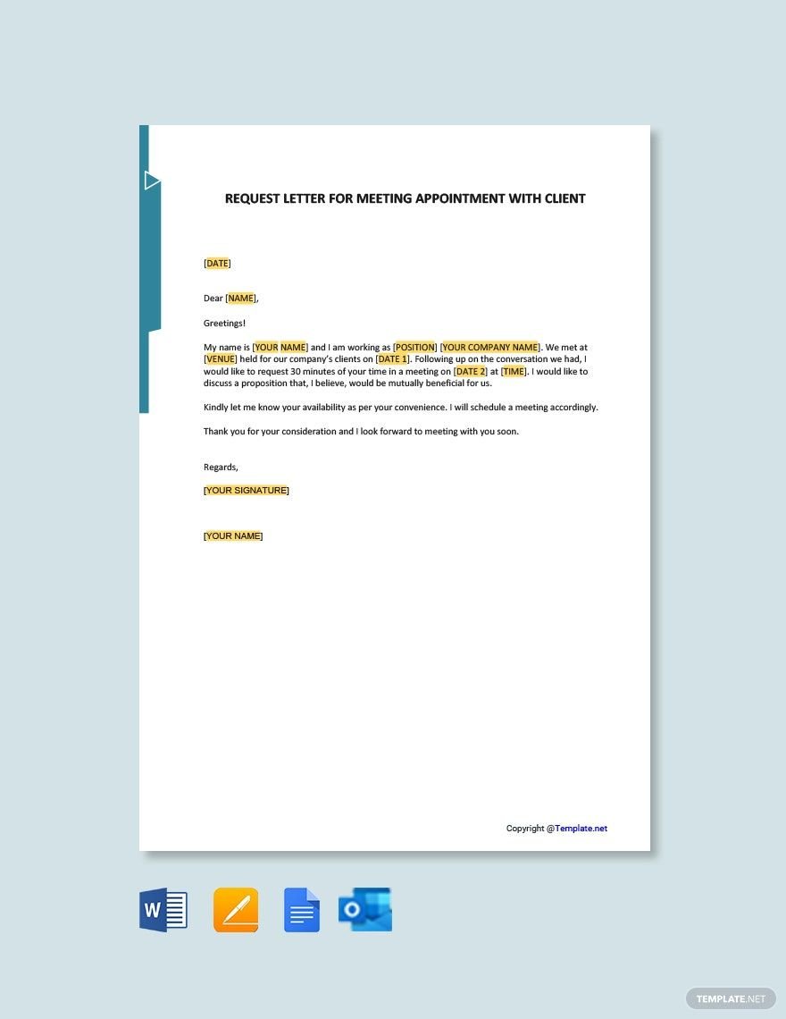 Free Request Letter for Meeting Appointment with Client Template