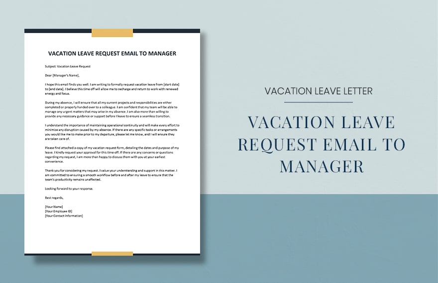 Free Vacation Leave Request Email to Manager