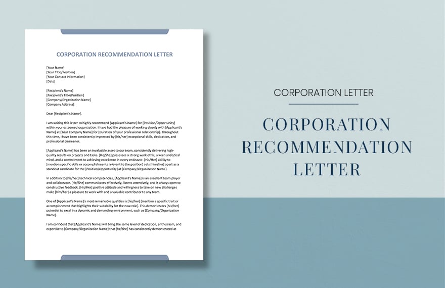 Corporation Recommendation Letter