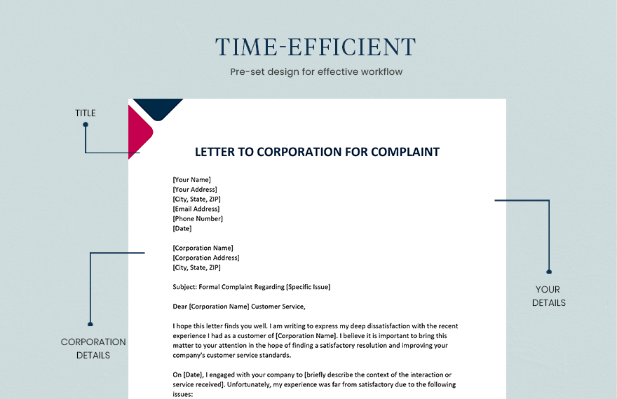 Letter to Corporation For Complaint