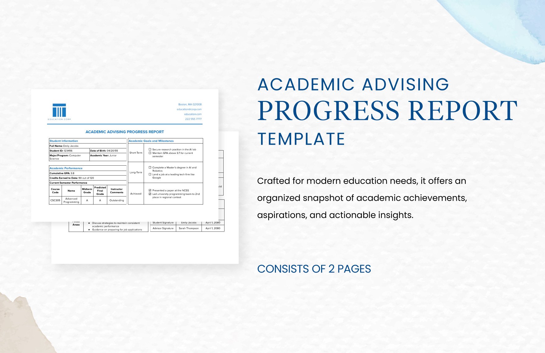 Academic Advising Progress Report Template