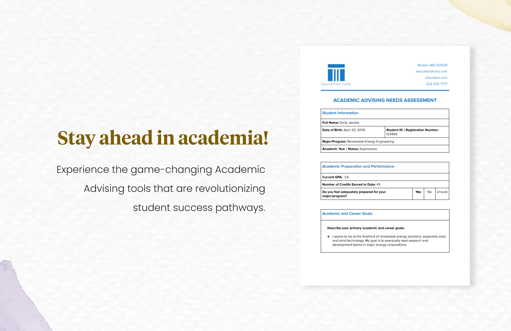 Academic Advising Needs Assessment Template