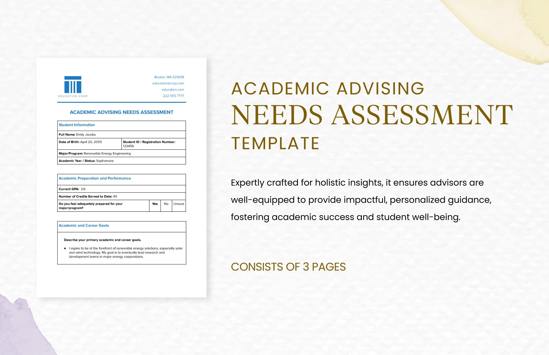 Academic Advising Needs Assessment Template