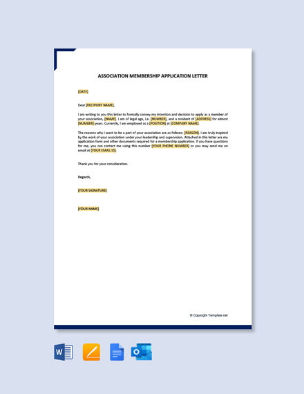 Association Membership Application Letter Template - Google Docs, Word ...