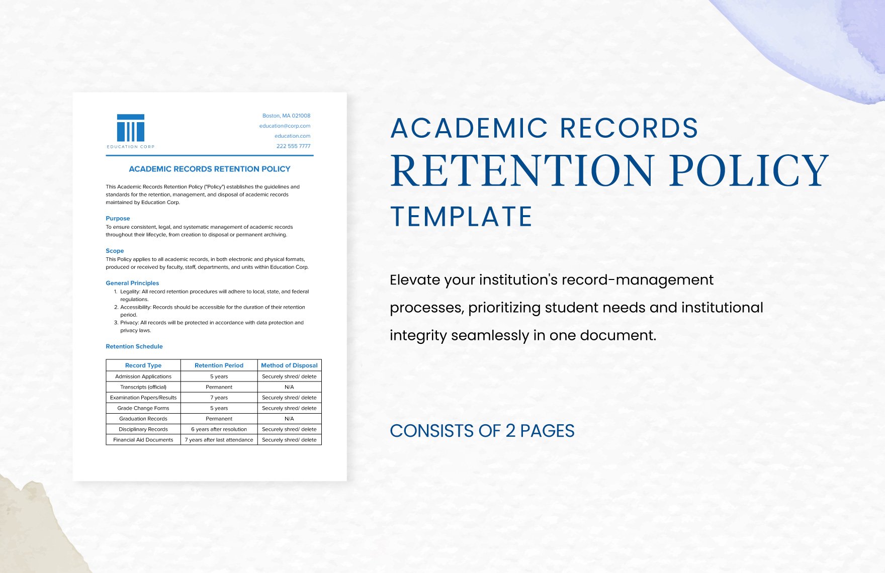 Academic Records Retention Policy Template