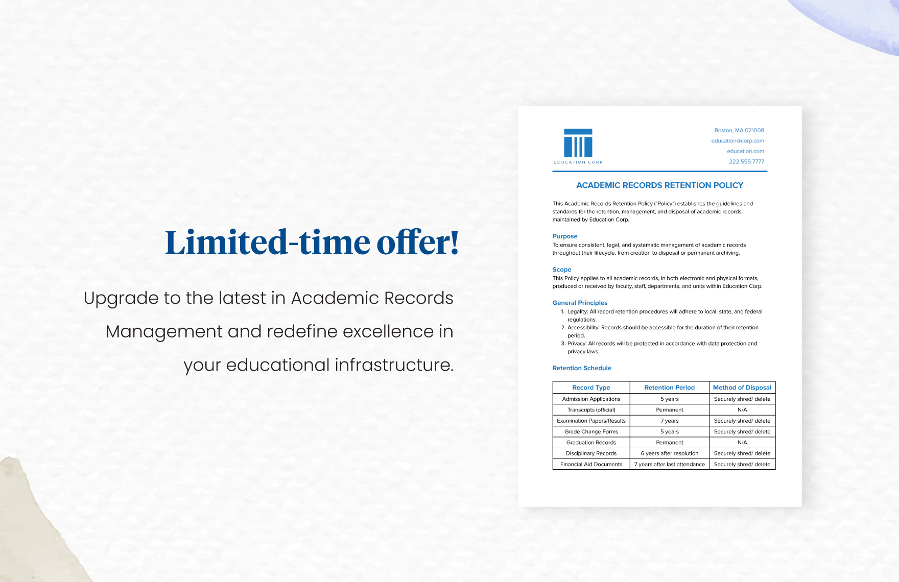 Academic Records Retention Policy Template