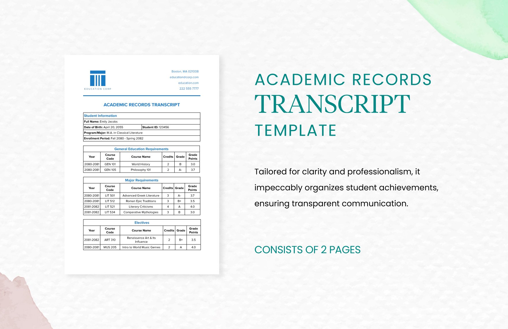 Academic Records Transcript Template