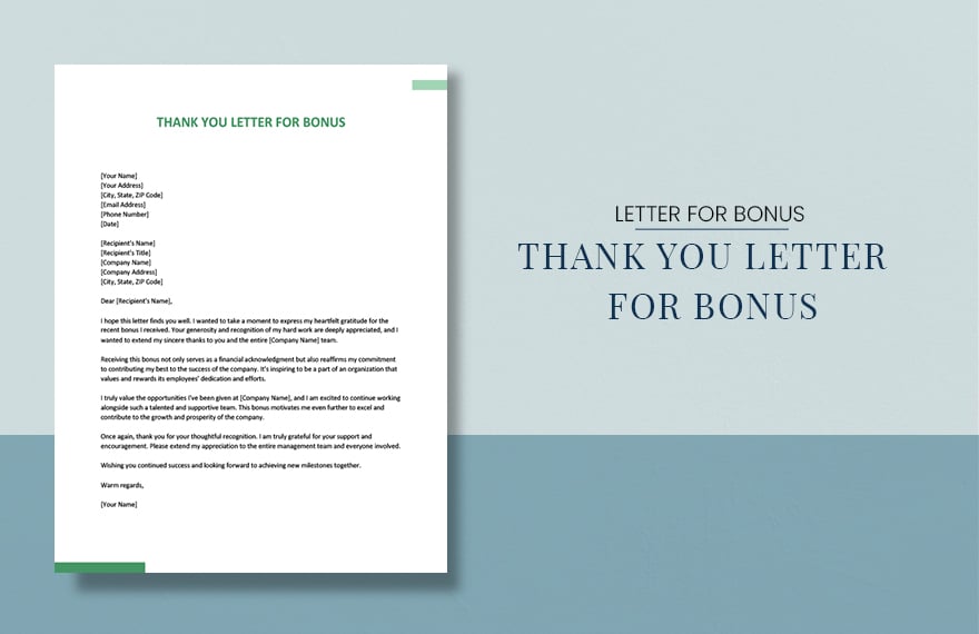 Thank You Letter For Bonus in Word, Google Docs, PDF, Apple Pages