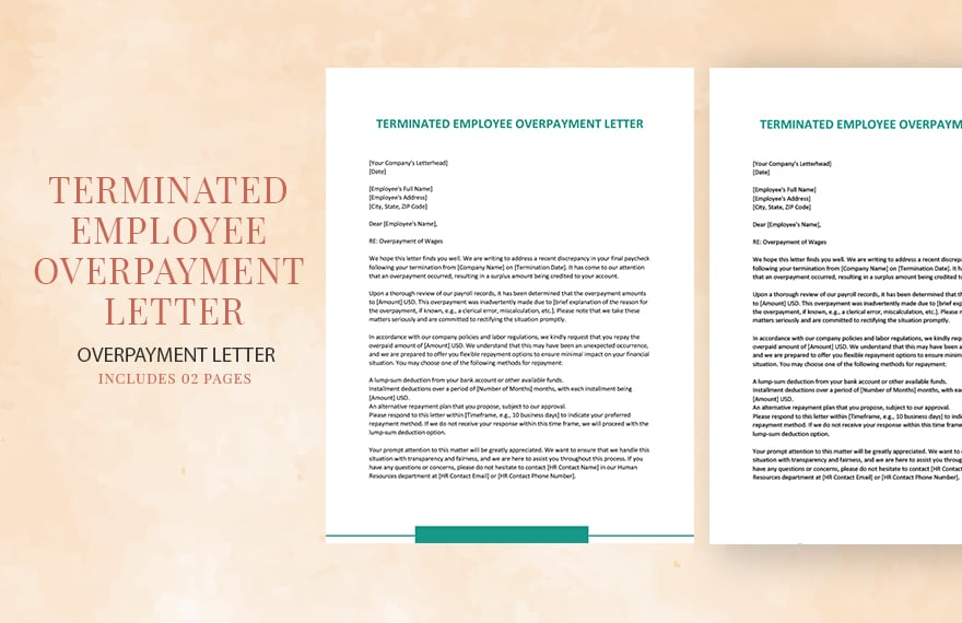 Terminated Employee Overpayment Letter in Word, Google Docs, PDF, Apple Pages
