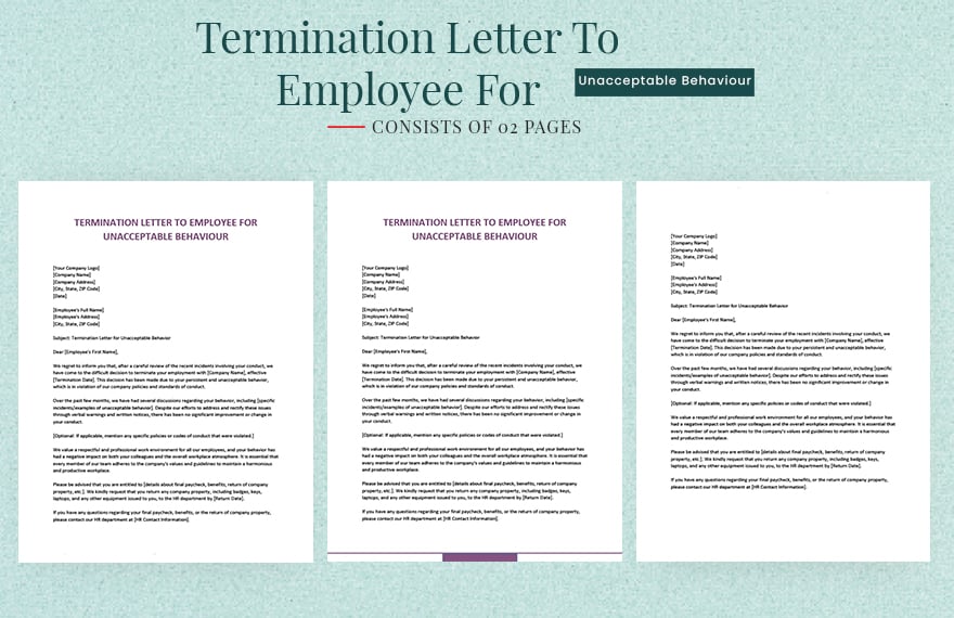 Termination Letter To Employee For Unacceptable Behaviour
