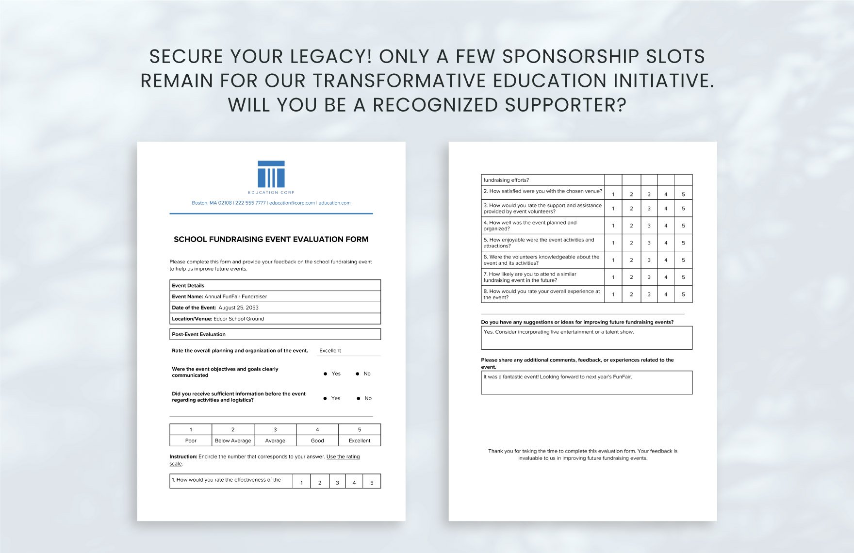 School Fundraising Event Evaluation Form Template