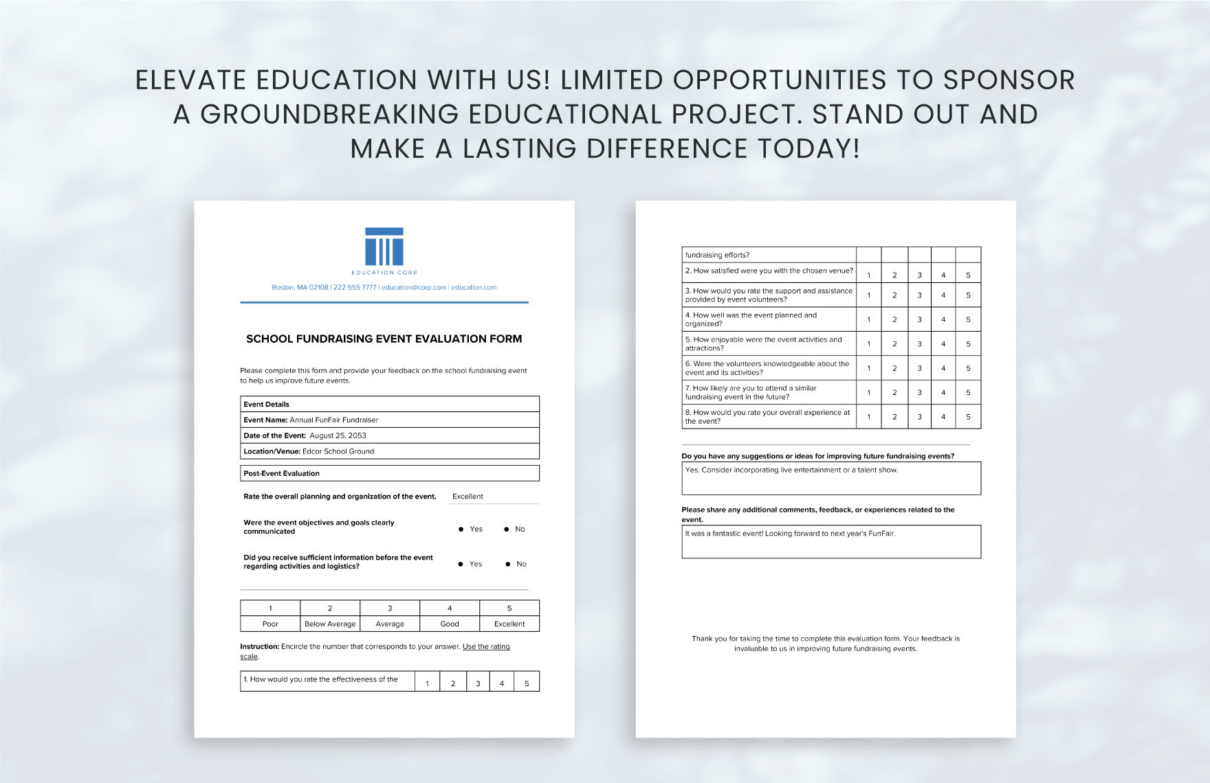 School Fundraising Event Evaluation Form Template