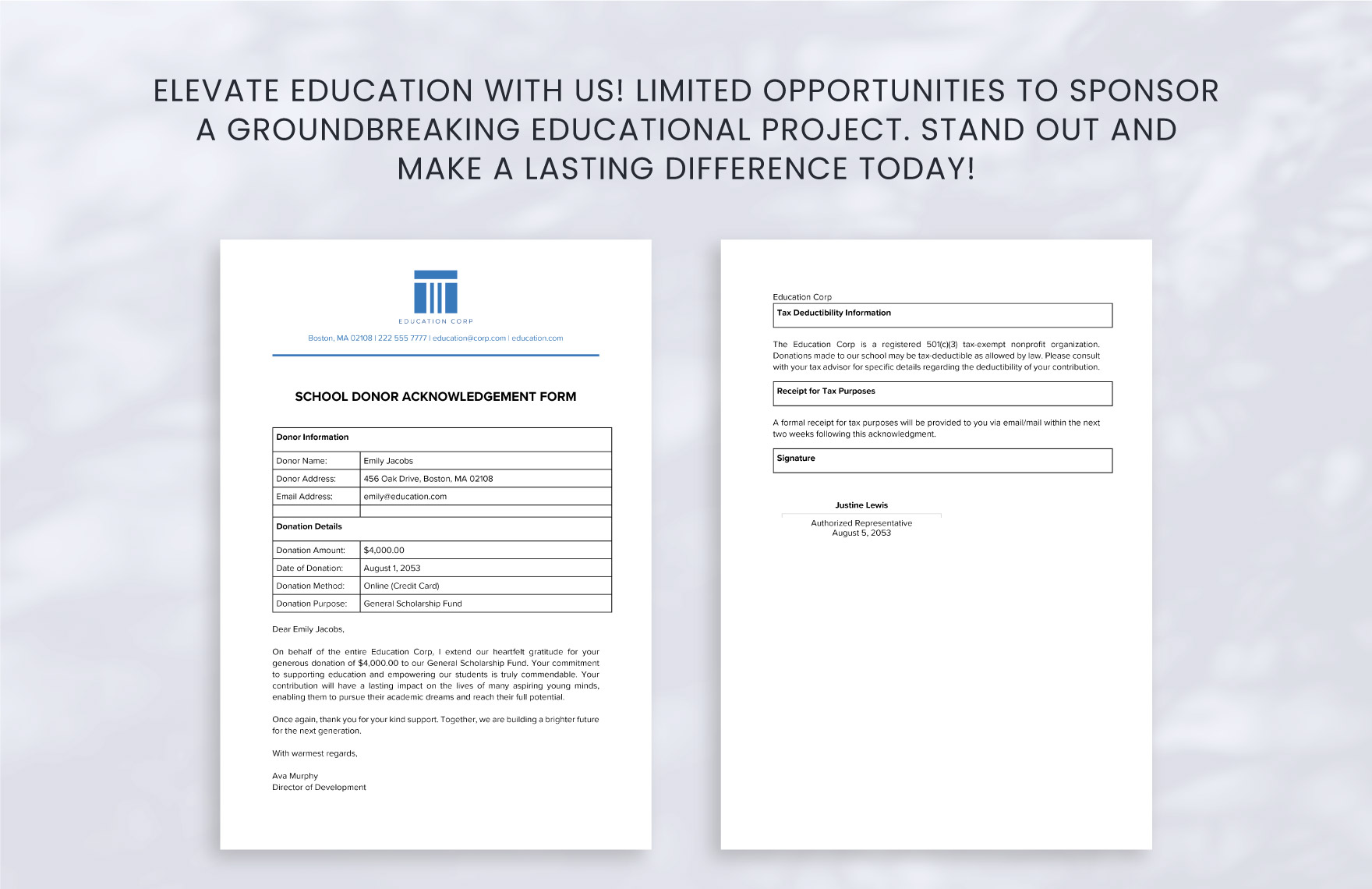 School Donor Acknowledgement Form Template