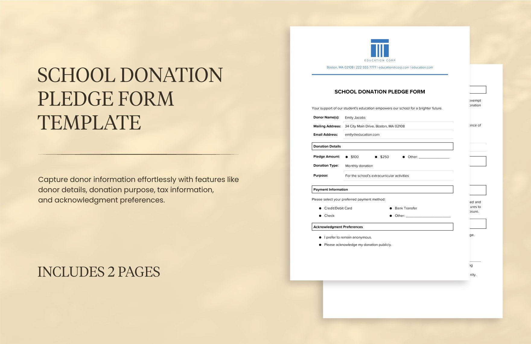 School Donation Pledge Form Template