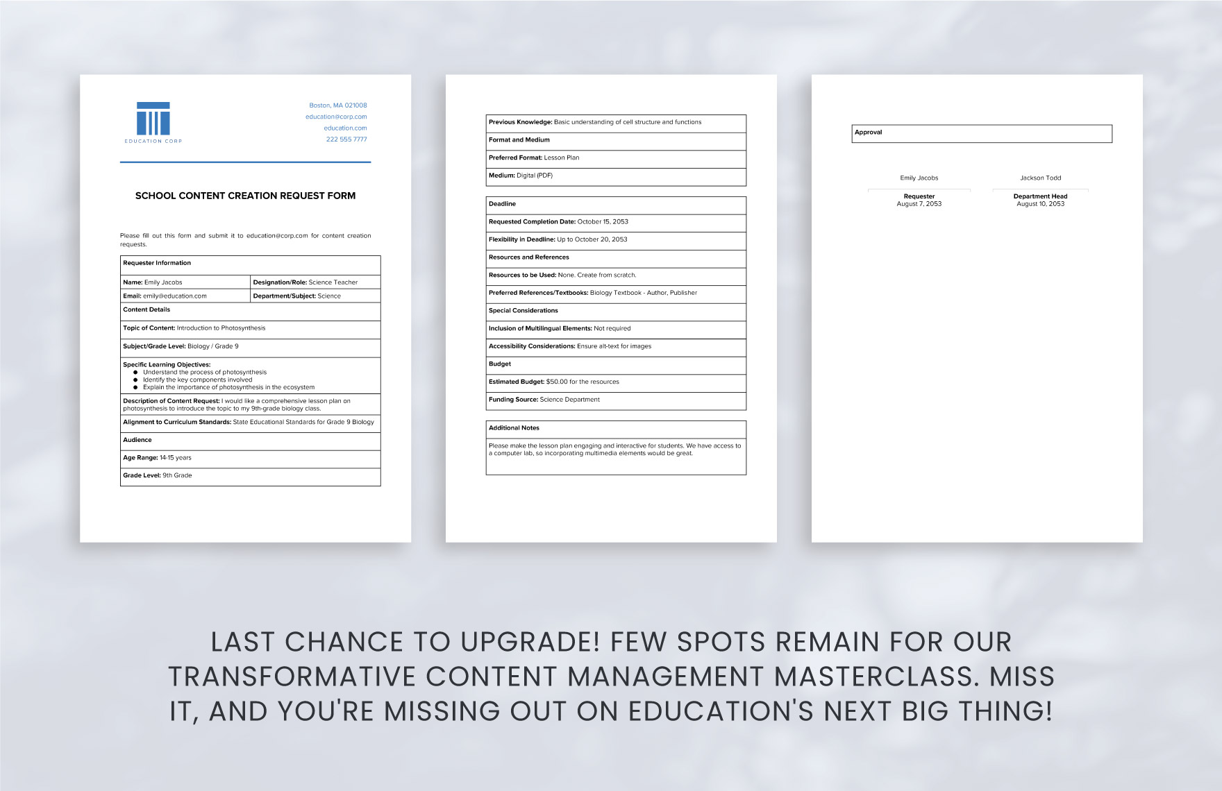 School Content Creation Request Form Template
