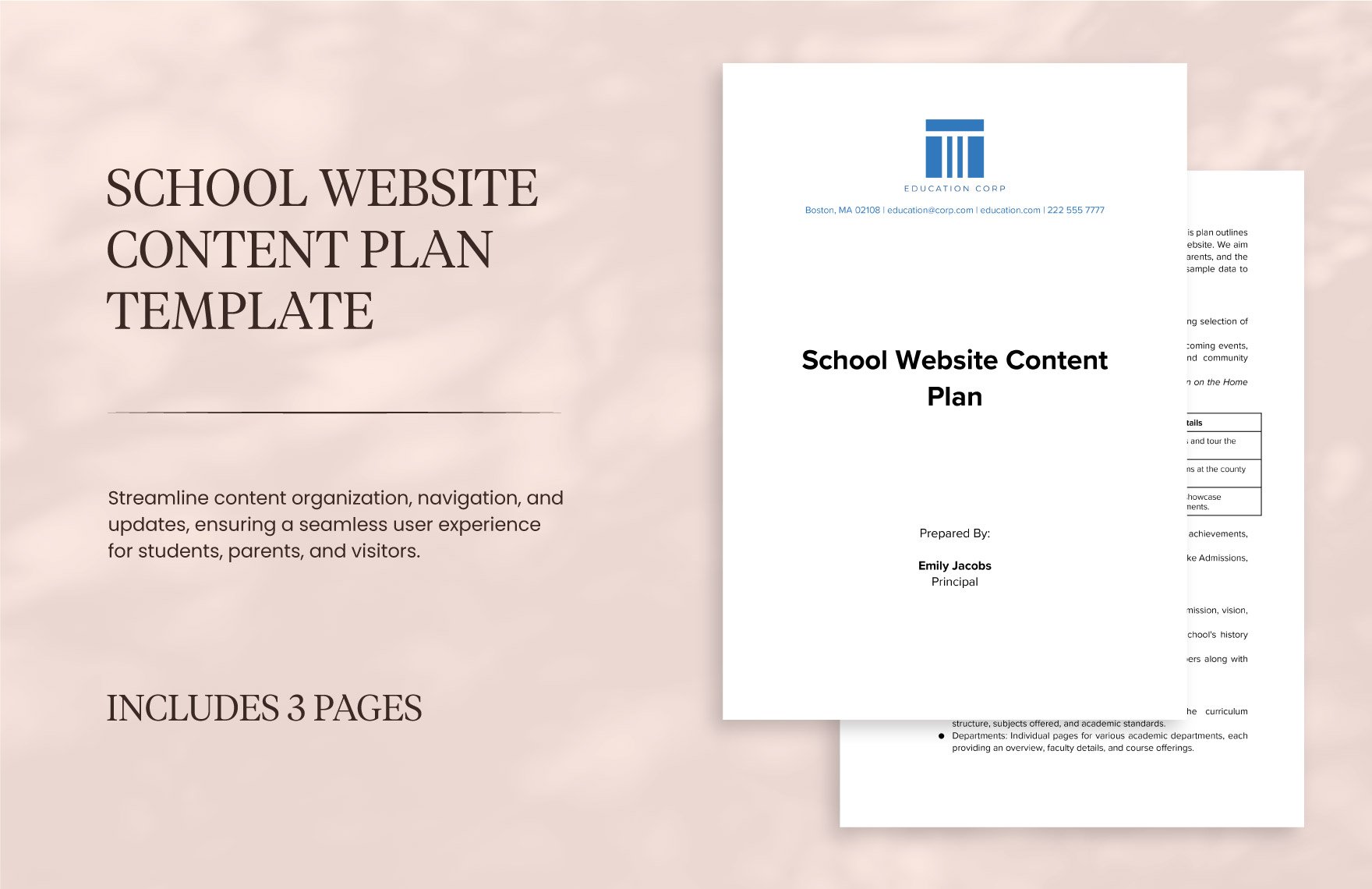 School Website Content Plan Template in Word, Google Docs, PDF