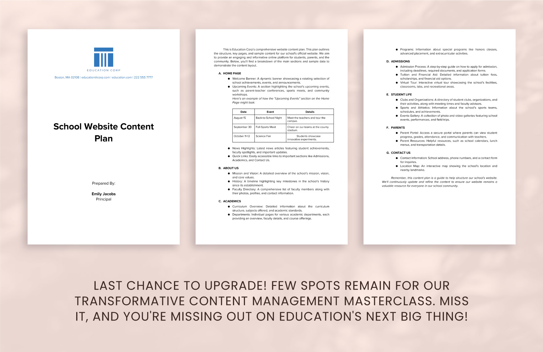 School Website Content Plan Template