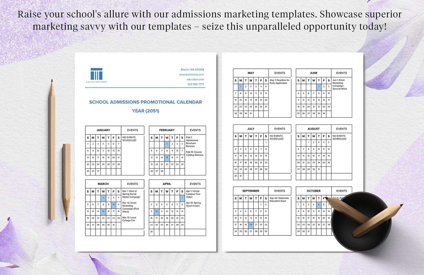 School Admissions Promotional Calendar Template