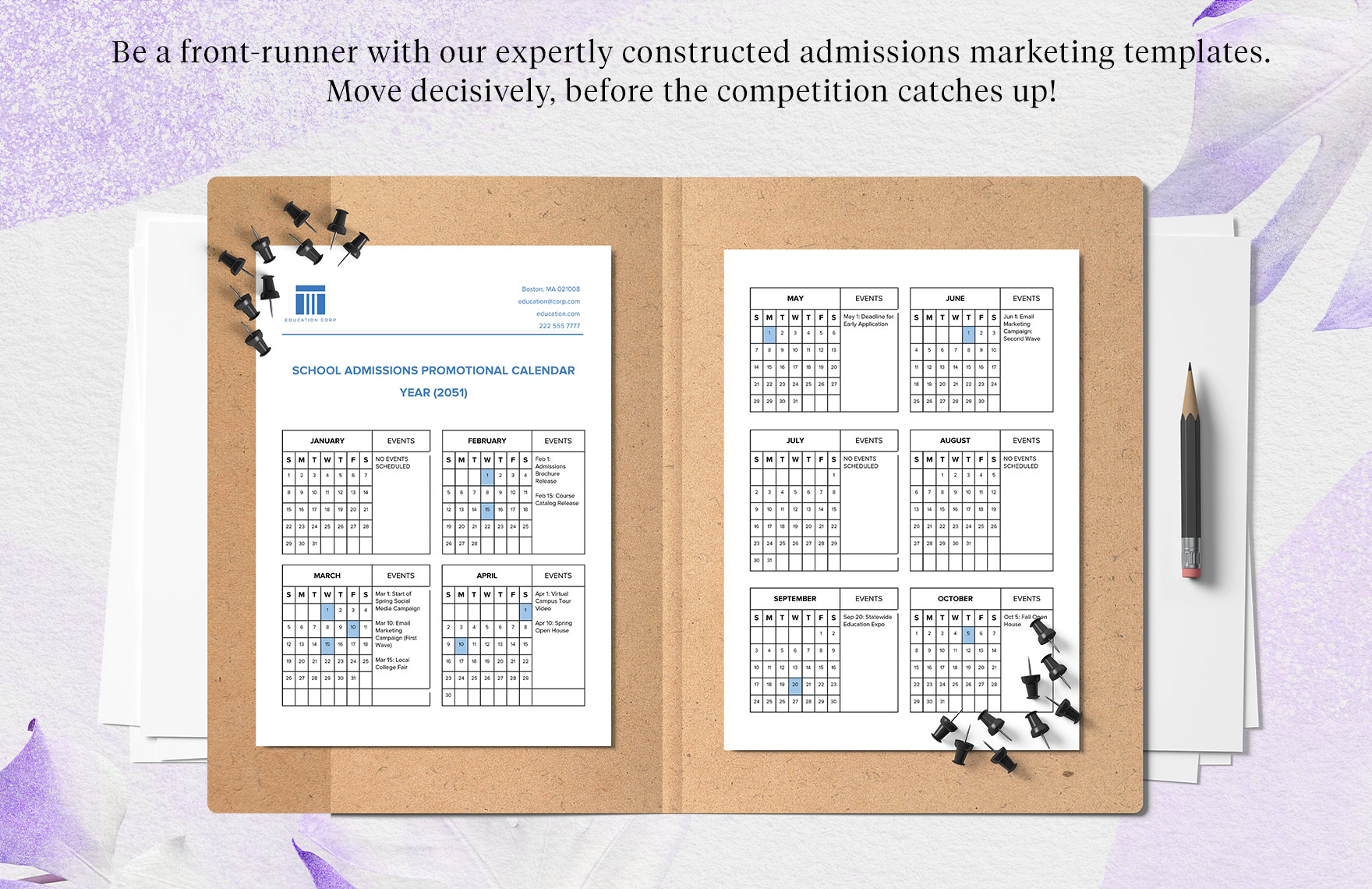 School Admissions Promotional Calendar Template