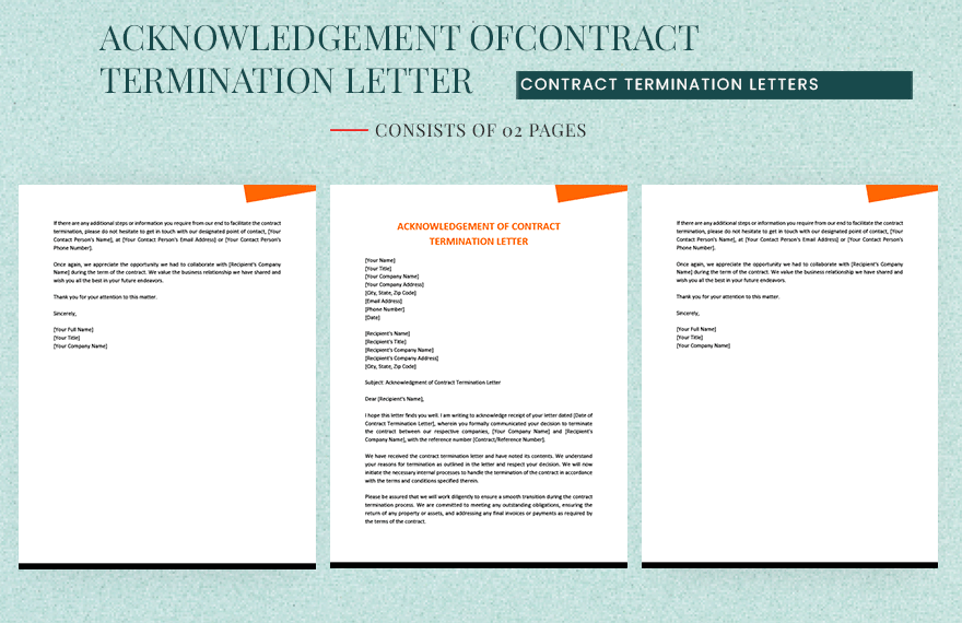 Acknowledgement Of Contract Termination Letter in Word, Google Docs, PDF, Apple Pages