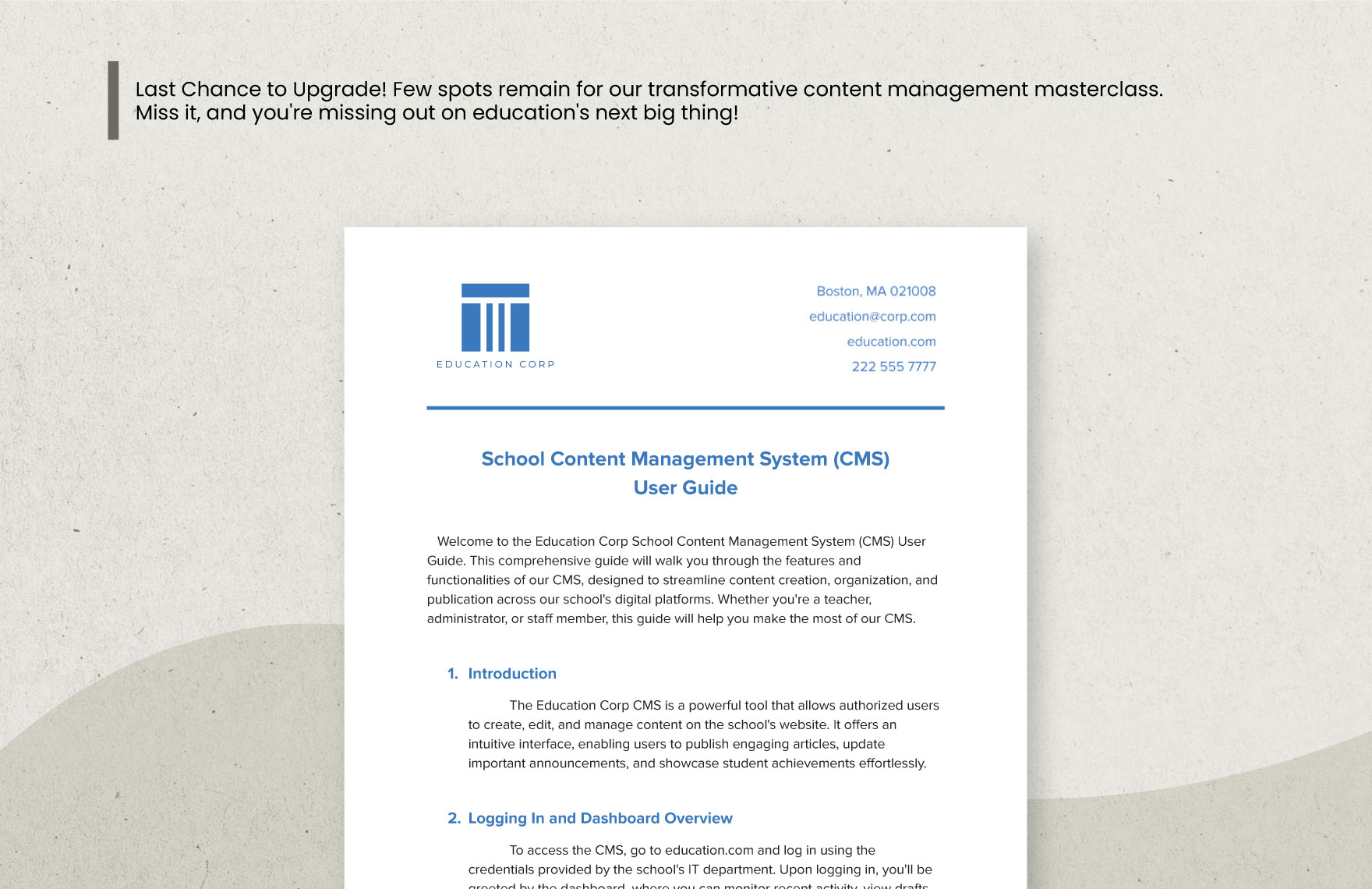 School Content Management System (CMS) User Guide Template