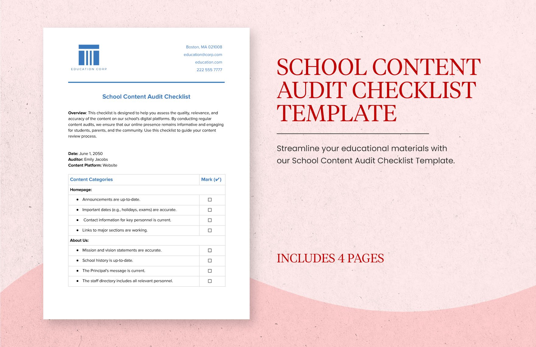 School Content Audit Checklist Template