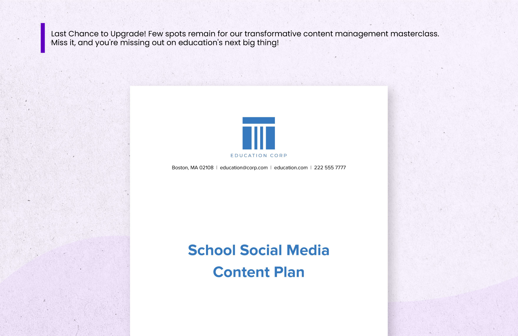 School Social Media Content Plan Template
