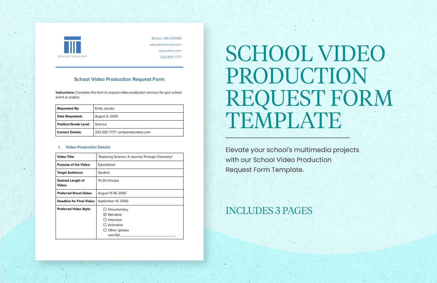 School Video Production Request Form Template in Word, Google Docs, PDF
