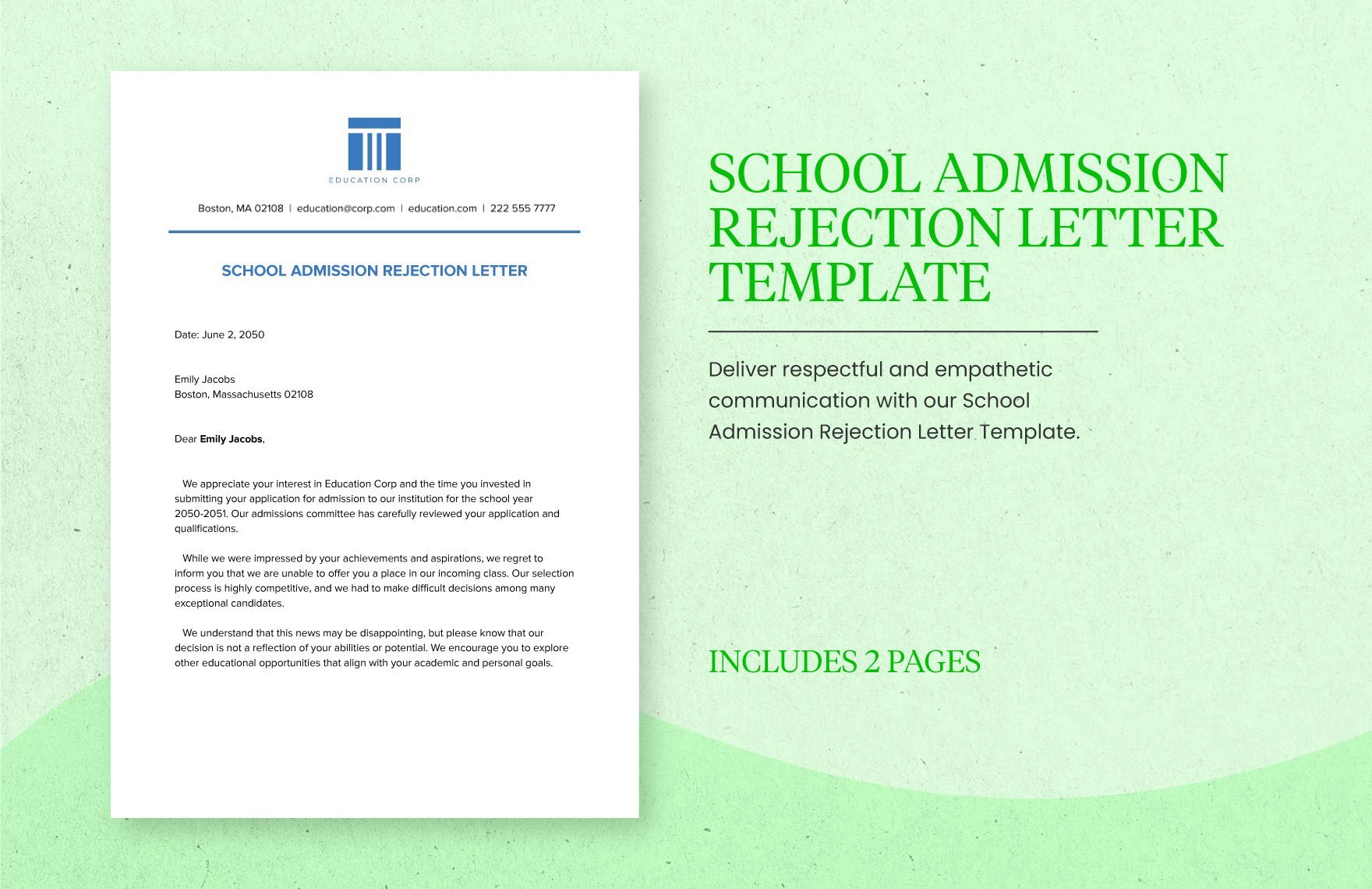 School Admission Rejection Letter Template in Word, Google Docs, PDF
