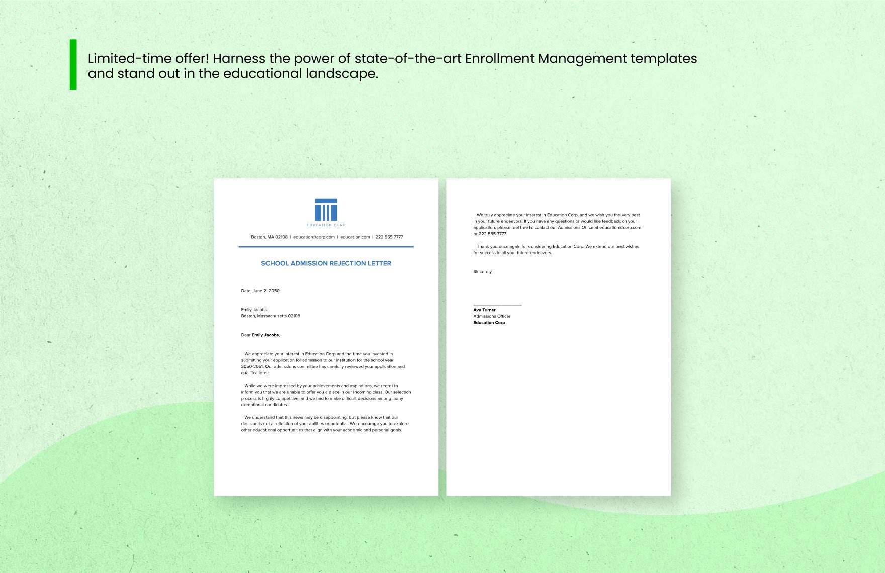 School Admission Rejection Letter Template
