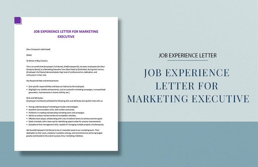 Job Experience Letter for Marketing Executive